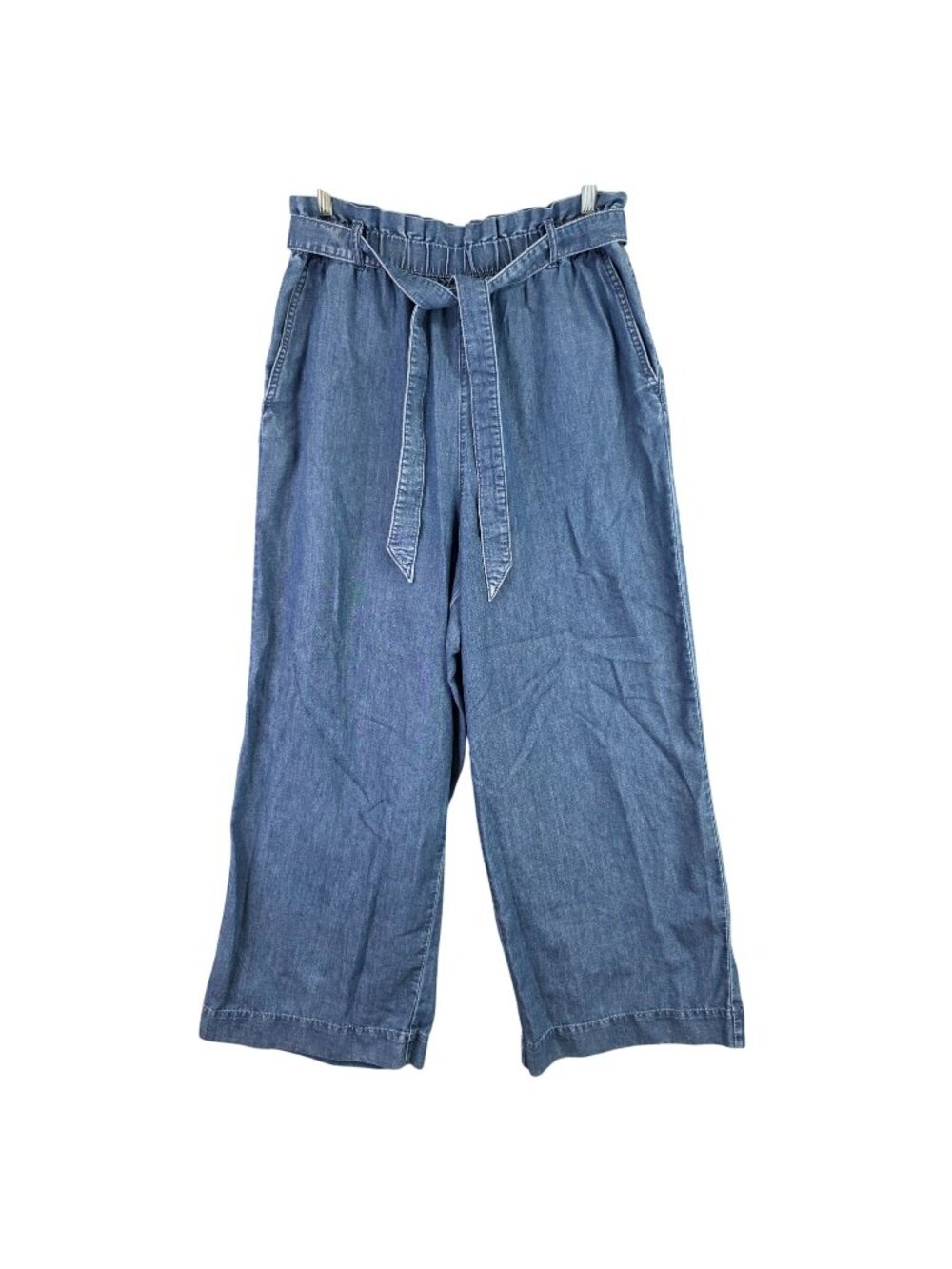 Womens Girlfriend Fit Regular Waist Chambray Denim Wide-Leg Pants Belted Size 10